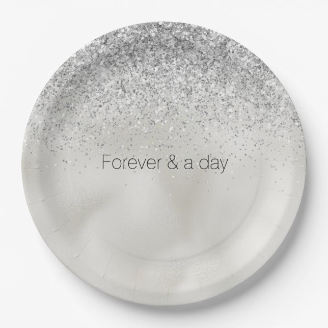 Plato De Papel Purpurina Pearl White Luxe Silver (Anverso)