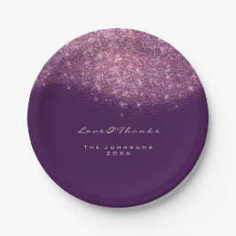 Plato De Papel Purpurina Pink Rose Purple Cumpleaños 16 Boda