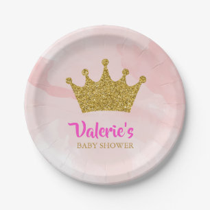 Plato De Papel Purpurina Princesa Gold Crown Baby Shower