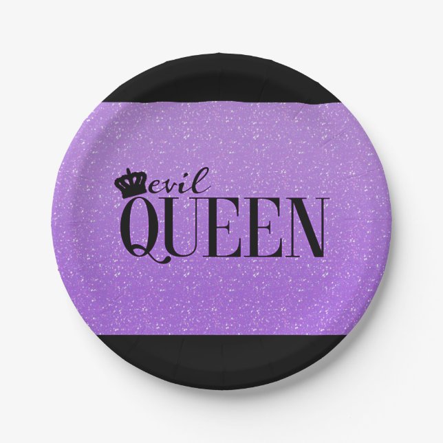Plato De Papel Purpurina Púrpura EVIL QUEEN Placas Fiestas Glam (Anverso)