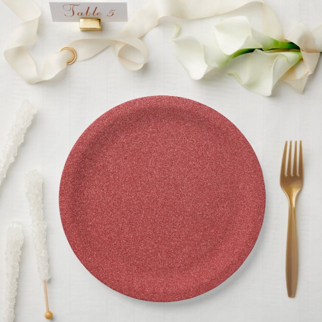 Plato De Papel Purpurina Rojo, Esparkle, Fondo Purpurina (Boda)