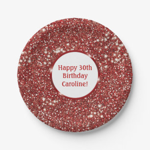 Plato De Papel Purpurina Rojo Falso Aspecto De Textura Con Texto 