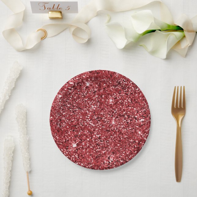 Plato De Papel Purpurina Rojo Sparkle (Boda)