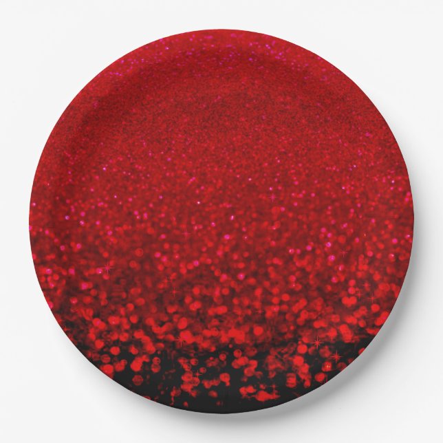 Plato De Papel purpurina rojo y negro Ombre (Anverso)