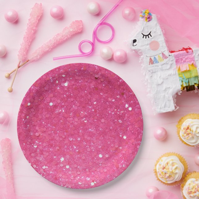 Plato De Papel Purpurina rosa brillante (Fiesta)