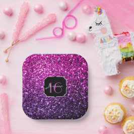 Plato De Papel Purpurina rosa morado rompe dulce 16