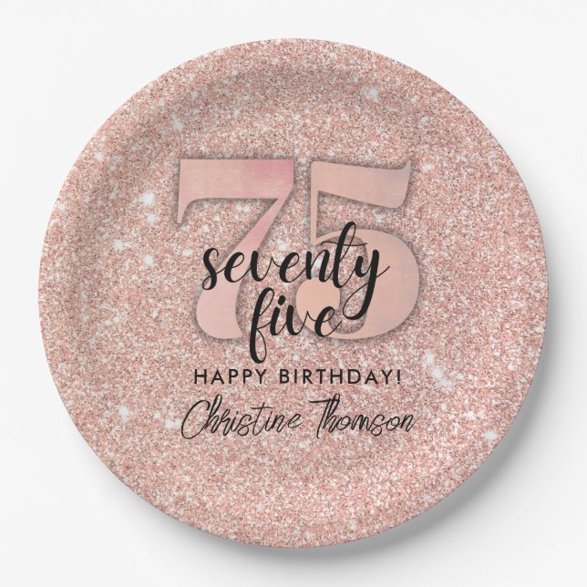 Plato De Papel Purpurina rosado`75th Birthday Paper Plates (Anverso)