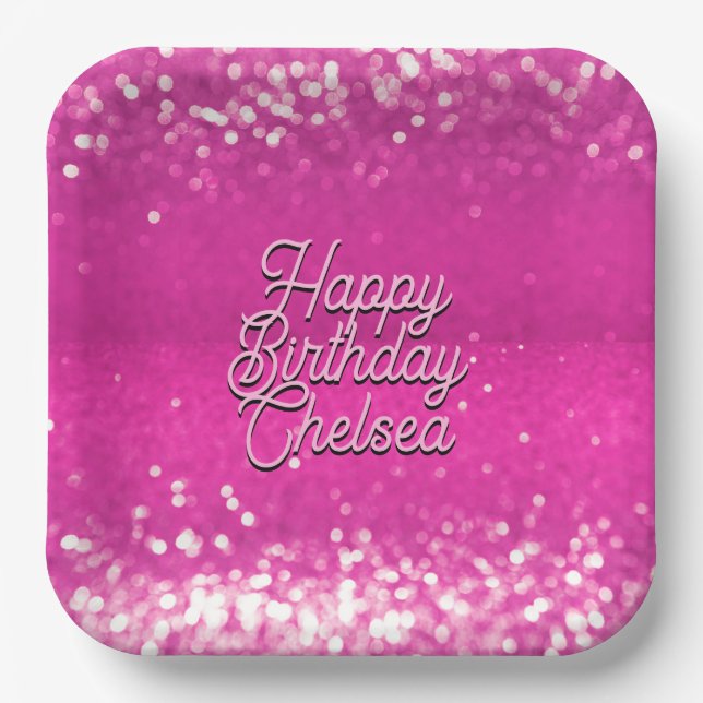 Plato De Papel Purpurina Rosado Caliente Personalizado de Bokeh T (Anverso)