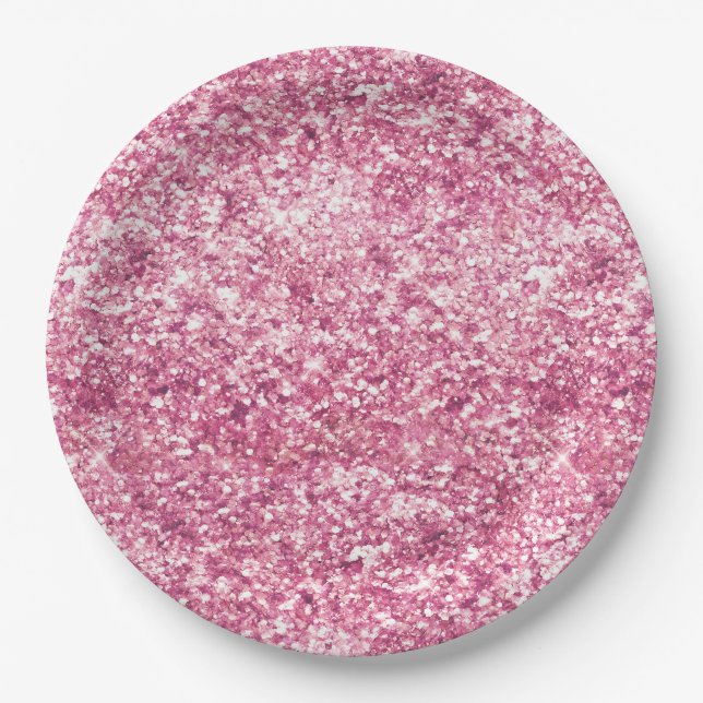 Plato De Papel Purpurina rosado confetti (Anverso)