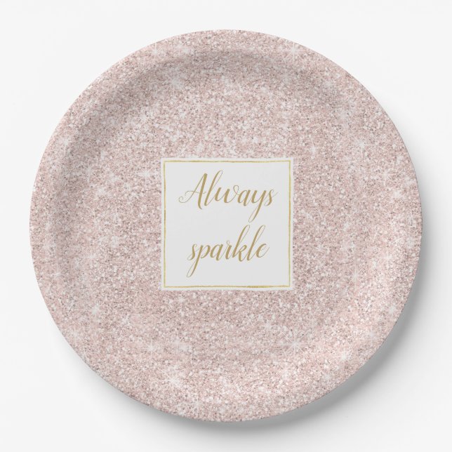 Plato De Papel Purpurina Rubor Faux Pink Sparkle (Anverso)