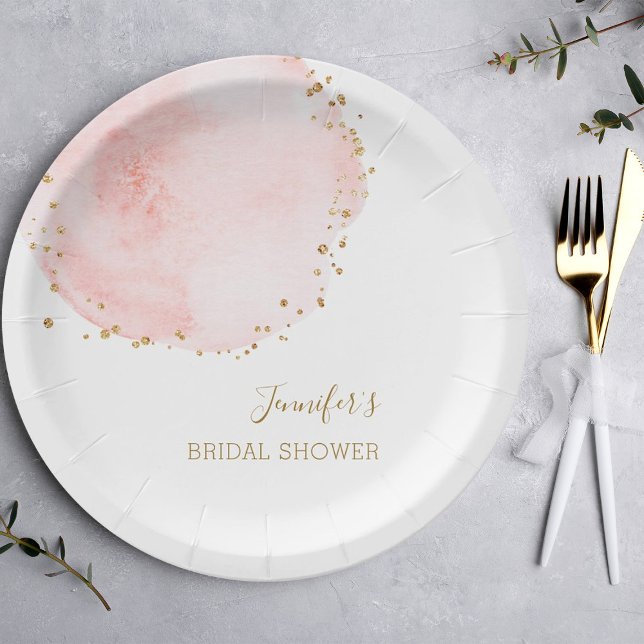 Plato De Papel Purpurina Rubor Floral Gold Dots Bridal Shower (Subido por el creador)