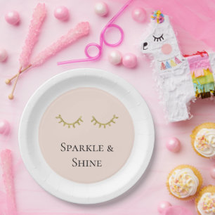 Plato De Papel Purpurina Rubor Pink Gold