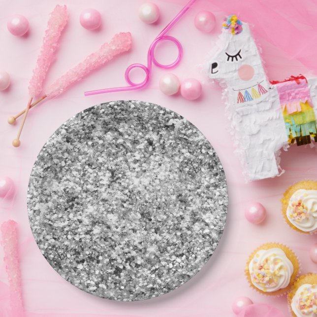 Plato De Papel Purpurina Silver Sparkle (Fiesta)
