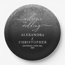 Plato De Papel Purpurina Silver Sparkle Bienvenidos al conjunto d