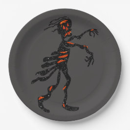 Plato De Papel Purpurina Skeleton Zombie Halloween