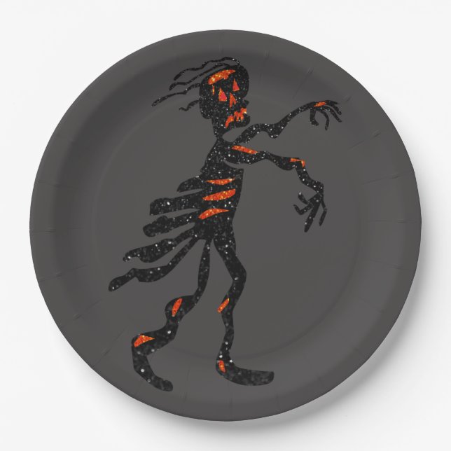 Plato De Papel Purpurina Skeleton Zombie Halloween (Anverso)