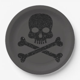 Plato De Papel Purpurina Skull'n'Crossbone Halloween