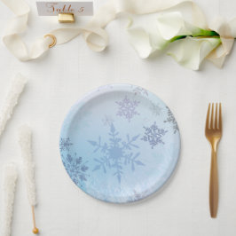 Plato De Papel Purpurina Snowflake Snowy Mountain Winter