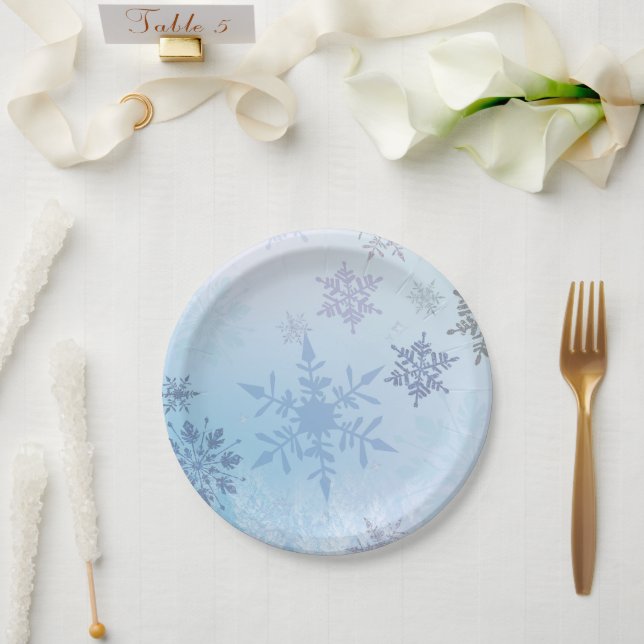 Plato De Papel Purpurina Snowflake Snowy Mountain Winter (Boda)