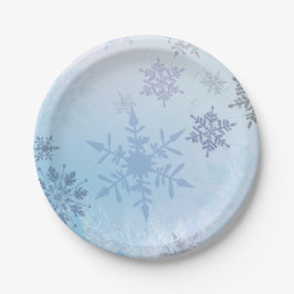 Plato De Papel Purpurina Snowflake Snowy Mountain Winter