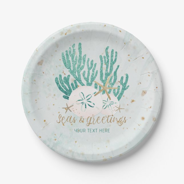 Plato De Papel Purpurina Turquesa Coastal Beach SEAS & Greetings (Anverso)