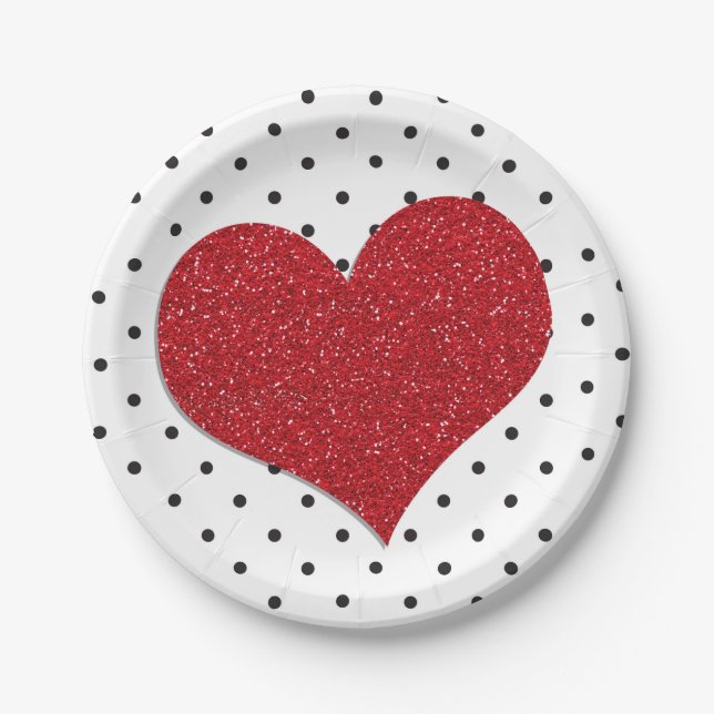 Plato De Papel Purpurina Valentines Dots Cumpleaños (Anverso)