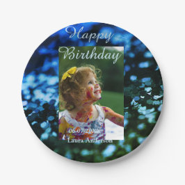 Plato De Papel Purpurina verde azul foto niños cumpleaños óxido m