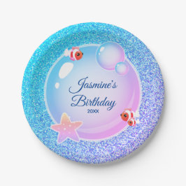 Plato De Papel Purpurina Verde azulada Rosa Girly Mermaid Cumplea