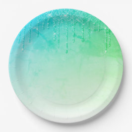 Plato De Papel Purpurina verde Ombré Glam Sparkles