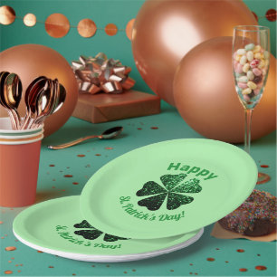 Plato De Papel Purpurina verde oscuro chispea Shamrock St Patrick