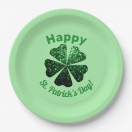 Plato De Papel Purpurina verde oscuro chispea Shamrock St Patrick