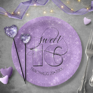 Plato De Papel Purpurina y dulce brillante 16 ID675 violeta