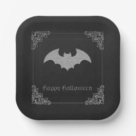 Plato De Papel Purpurinoso Bat Halloween