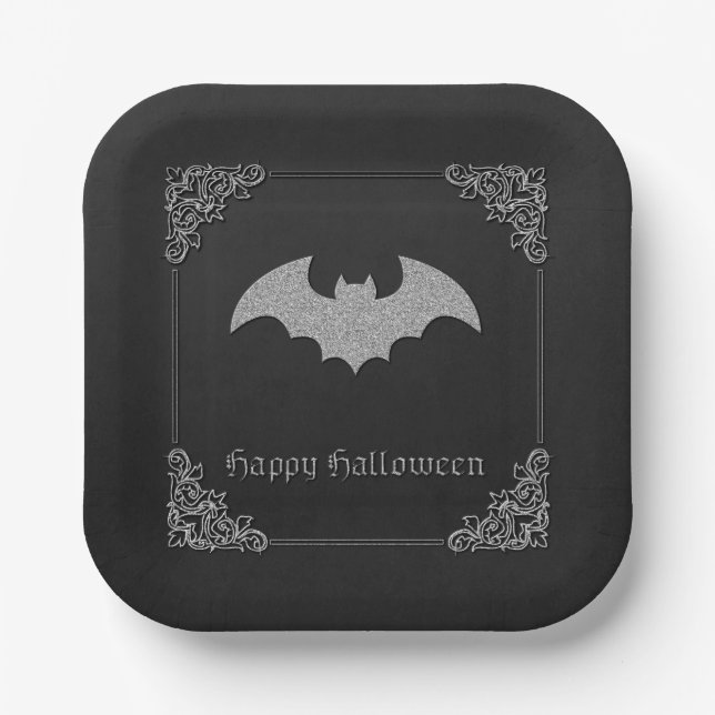 Plato De Papel Purpurinoso Bat Halloween (Anverso)