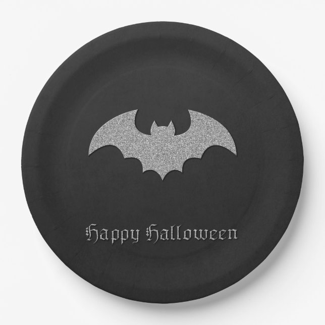 Plato De Papel Purpurinoso Bat Halloween (Anverso)