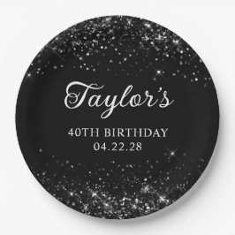 Plato De Papel Purpurinoso Black 40th Birthday