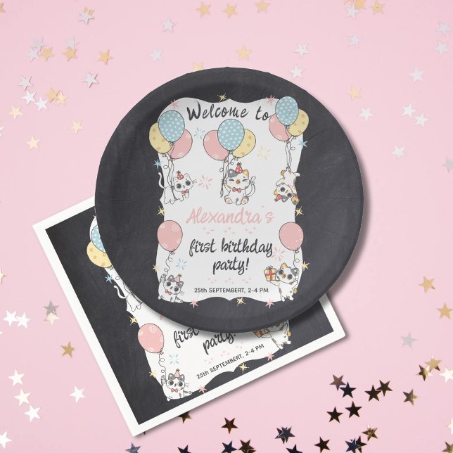Plato De Papel Purr-fectamente uno: Tema del gato Fiesta de cumpl (Subido por el creador)