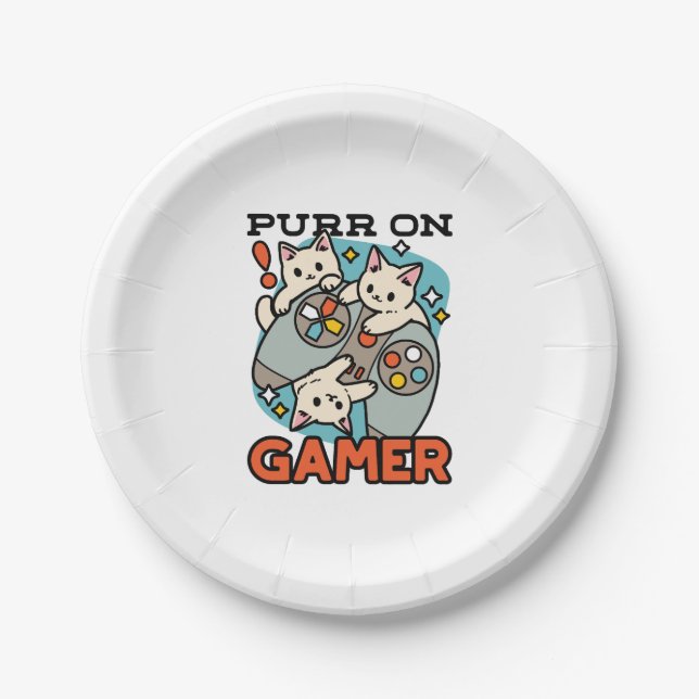 Plato De Papel Purr on Gamer - Diseño de juegos para gatos (Anverso)