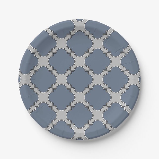 Plato De Papel Quatrefoil azul-gris (Anverso)