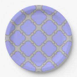 Plato De Papel Quatrefoil periwinkle y gris