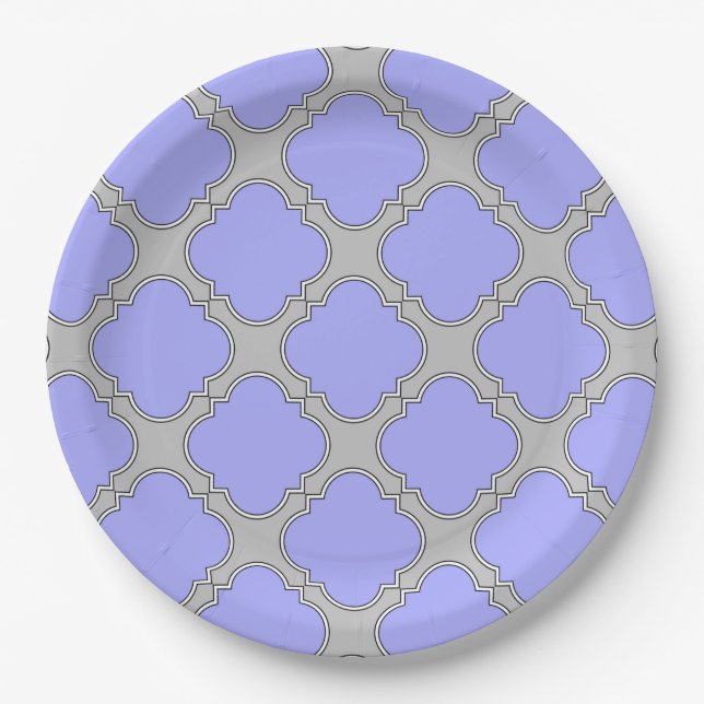 Plato De Papel Quatrefoil periwinkle y gris (Anverso)