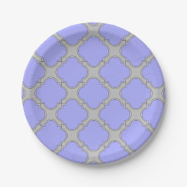 Plato De Papel Quatrefoil periwinkle y gris