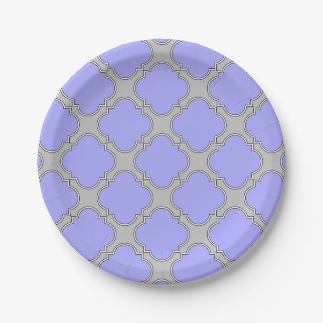 Plato De Papel Quatrefoil periwinkle y gris (Anverso)