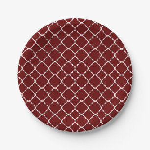 Plato De Papel Quatrefoil rojo y blanco