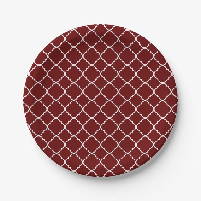 Plato De Papel Quatrefoil rojo y blanco (Anverso)