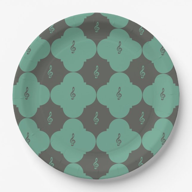 Plato De Papel Quatrefoil Treble Clef (Anverso)