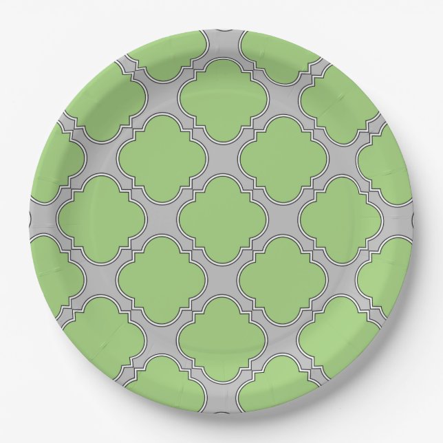 Plato De Papel Quatrefoil verde (Anverso)