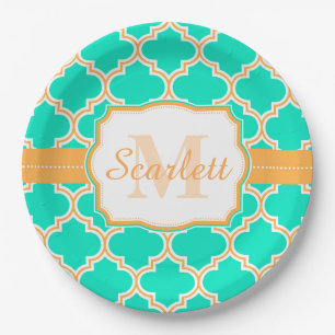 Plato De Papel Quatrefol marroquí turquesa