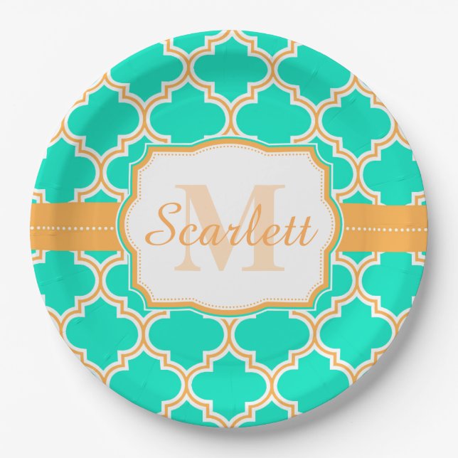 Plato De Papel Quatrefol marroquí turquesa (Anverso)