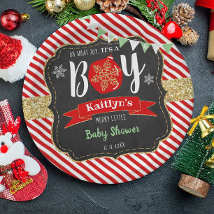 Plato De Papel "¡Qué alegría, es un chico!" Baby Shower de navida